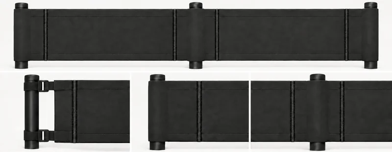 FenceTopper construction: full panel assembly, outer post with strap fasteners, and inner post pocket